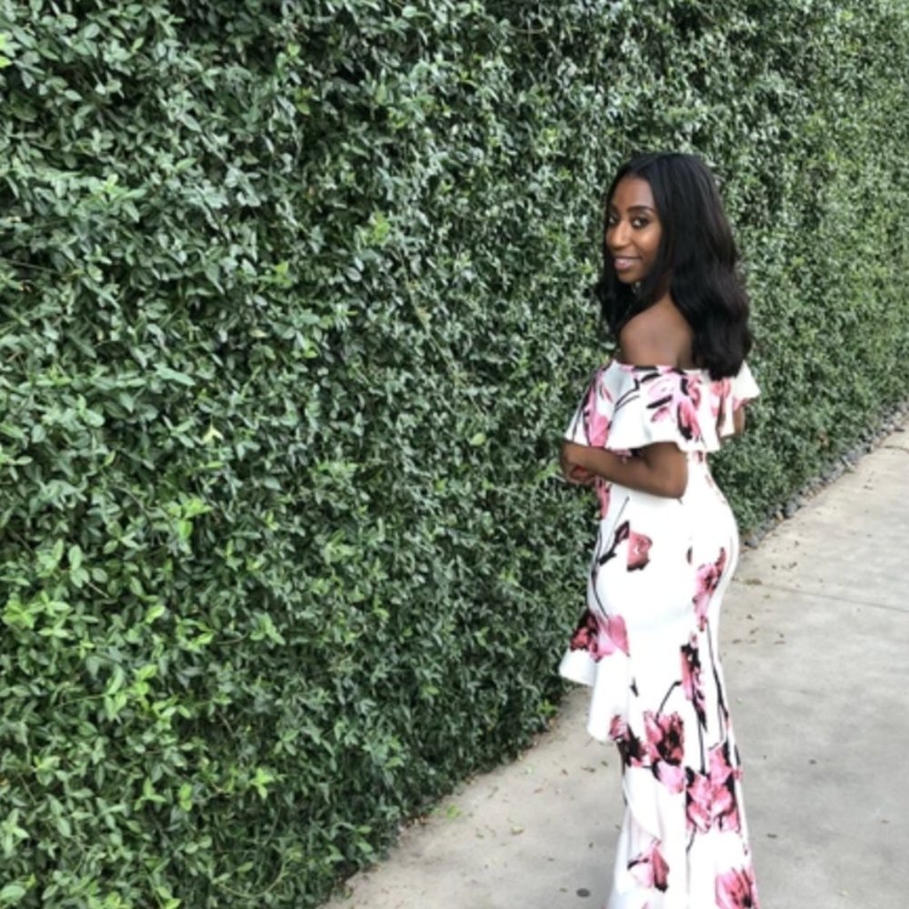 Off-Shoulder White Floral High-Low Dress